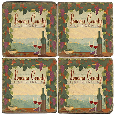 Sonoma County Coaster Set. License artwork by Anderson Design Group. Tumbled Italian Marble Giftware by Studio Vertu.