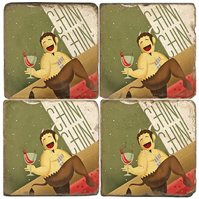 Cheers Coaster Set. License artwork by Anderson Design Group. Tumbled Italian Marble Giftware by Studio Vertu.