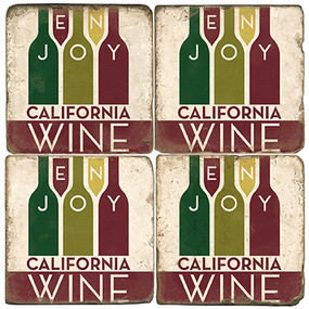 California Wine Coaster Set. License artwork by Anderson Design Group. Tumbled Italian Marble Giftware by Studio Vertu.