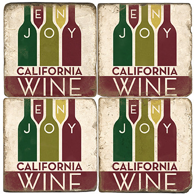 California Wine Coaster Set. License artwork by Anderson Design Group. Tumbled Italian Marble Giftware by Studio Vertu.