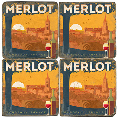 Merlot Coaster Set. License artwork by Anderson Design Group. Tumbled Italian Marble Giftware by Studio Vertu.