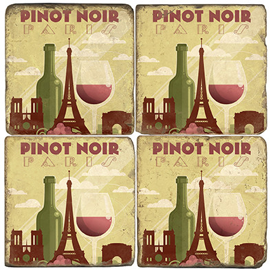Pinot Noir Coaster Set. License artwork by Anderson Design Group. Tumbled Italian Marble Giftware by Studio Vertu.