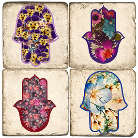 Floral Hamsa Hand.  Tumbled Italian Marble Giftware by Studio Vertu.