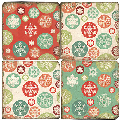 Snowflake Coaster Set.  Tumbled Italian Marble Giftware by Studio Vertu.