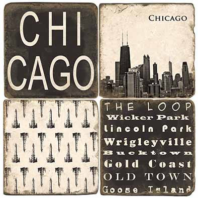 Chicago Coaster Set.  Hand Made Marble Giftware by Studio Vertu.