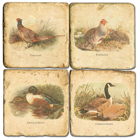 Game Birds Coaster Set.  Hand Made Marble Giftware by Studio Vertu.