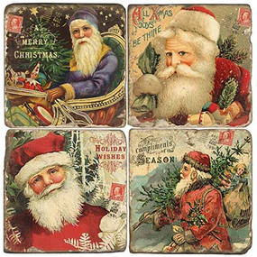 Vintage Santa Coaster Set.  Hand Made Marble Giftware by Studio Vertu.