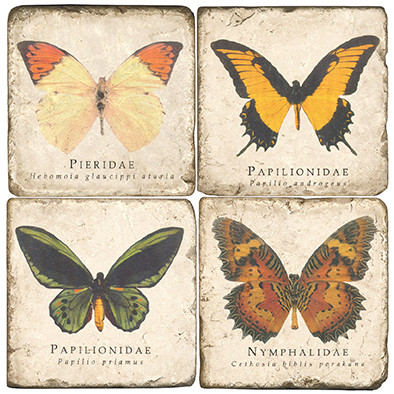 Colorful Butterfly Coaster Set. Handcrafted Marble Giftware by Studio Vertu.
