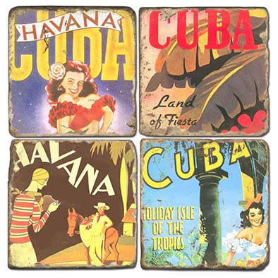 Vintage Cuba Inspired Coaster Set. Hand Made Marble Giftware by Studio Vertu.