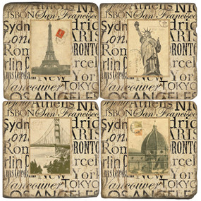 World Cities Coaster Set. Hand Made Marble Giftware by Studio Vertu.