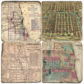 Chicago Map Coaster Set.  Hand Made Marble Giftware by Studio Vertu.