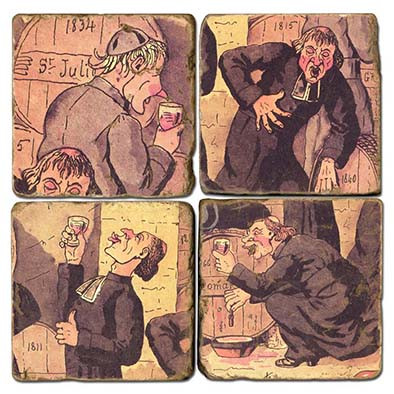 Illustrated Monk Coaster Set. Hand Made Marble Giftware by Studio Vertu.