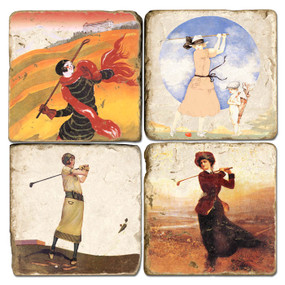 Vintage Illustrated Golf Coaster Set. Handmade Marble Giftware by Studio Vertu.