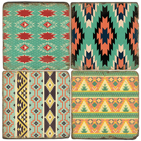 Colorful Aztec Patterns Coaster Set. Hand Made Marble Giftware by Studio Vertu.