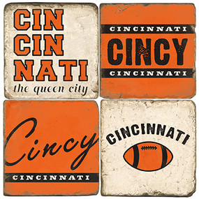 Cincinnati Football Themed Coaster Set.  Handmade Marble Giftware by Studio Vertu.