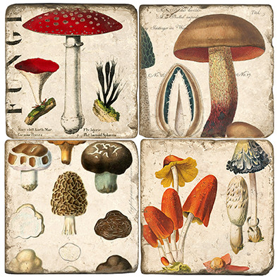 Mushroom Botanical Coaster Set.  Handmade Marble Giftware by Studio Vertu.