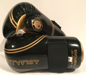 Mightyfist point sparring gloves in shiny black and gold