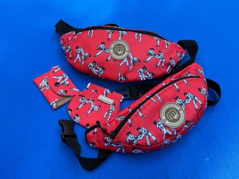 The range of Mightyfist Eco coin purses, card holders and bum bags