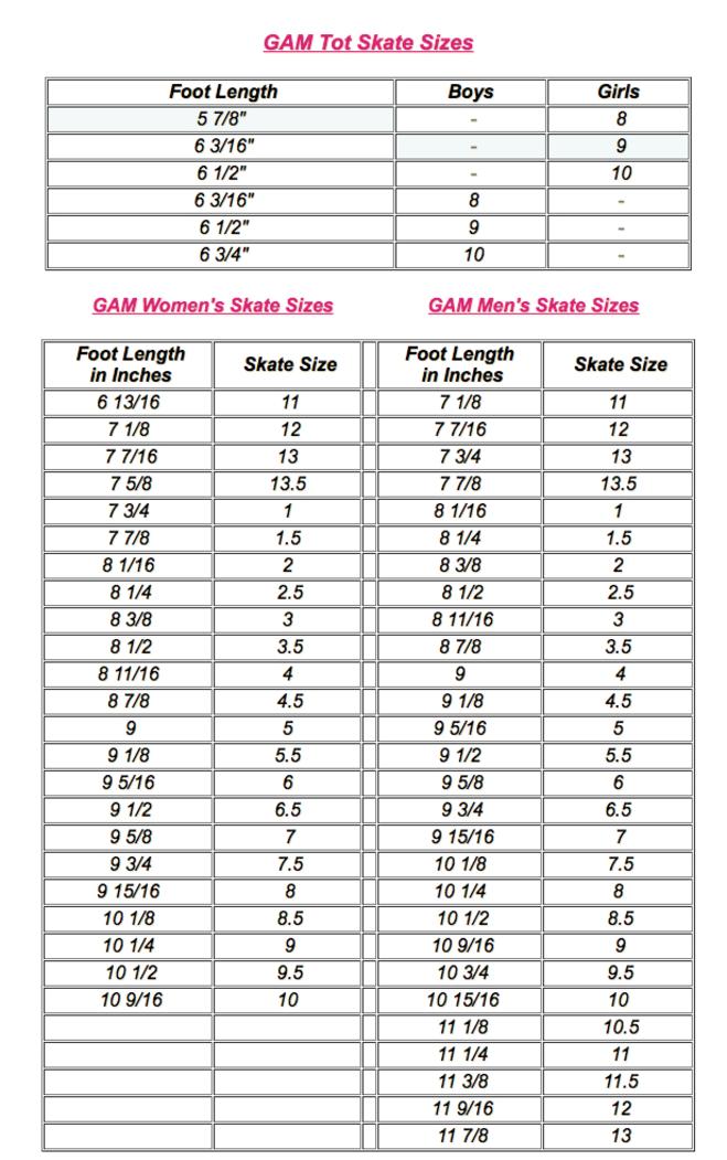 Junior Ice Skates Size Chart