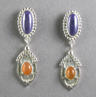 Sugulite and Peach Moonstone Sterling Silver Earrings