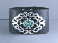 Spiderweb Turquoise and Sterling Silver Leather Cuff