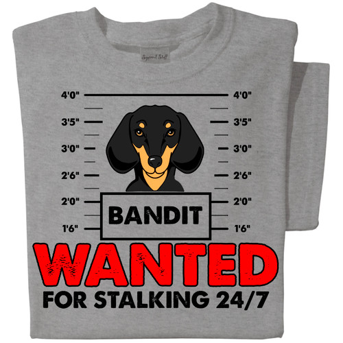 Wanted for Stalking 24/7 | Personalized T-shirt | Sport Grey T-shirt
Dachshund