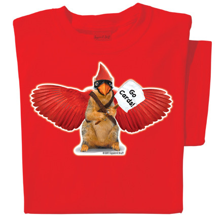Rally Squirrel! Go Cards! on red tshirt