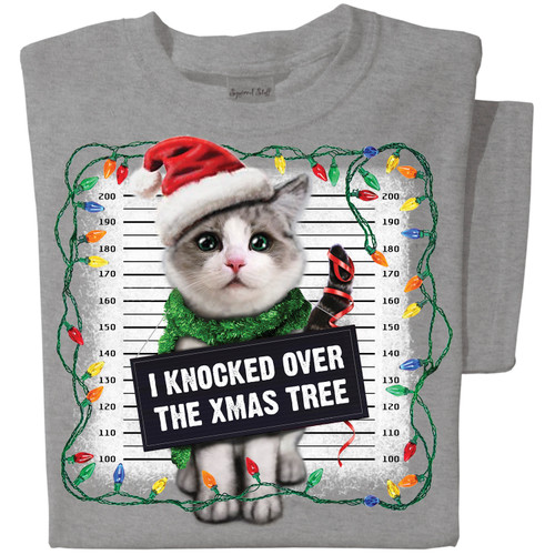 I knocked over the xmas tree T-shirt | Funny Cat T-shirt