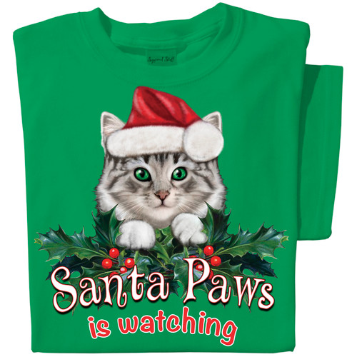 Santa Paws Cat T-shirt | Funny Christmas Cat T-shirt