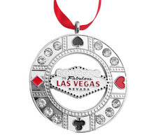 Las Vegas Sign Round Rhinestone Silver Ornament