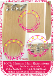 19" 9pcs 100% Human Hair clip in hair extension -Blonde #