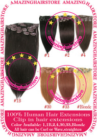 15" 9PCS 100% Human Hair Clips In Extensions -1B#