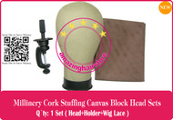 NEW Millinery Cork Canvas Block Head+holder+lace for Lace Wigs Making