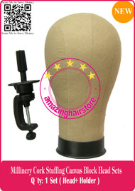 NEW Millinery Cork Canvas Block Head + Holder for Lace Wigs Making