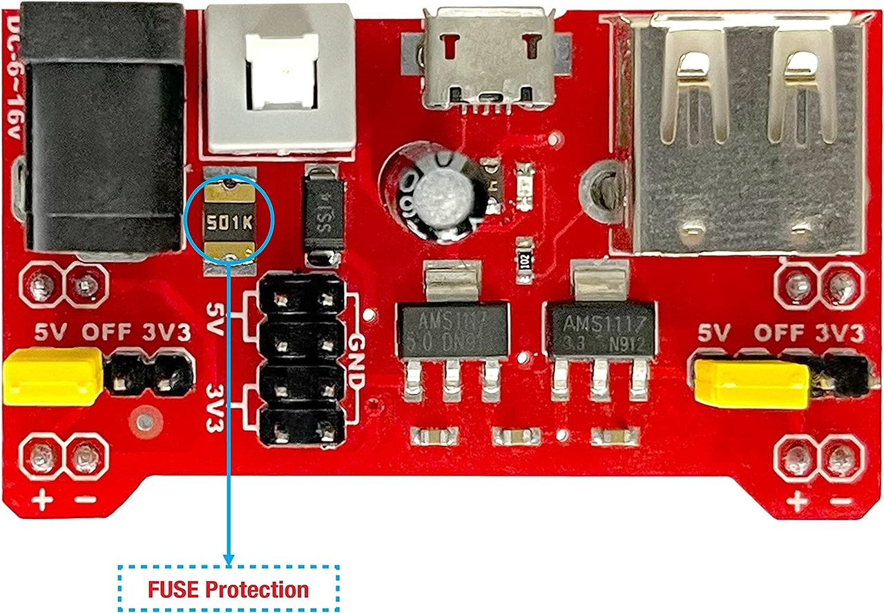 Breadboard Power Supply 5V/3.3V Dual Voltage with Fuse Protection - Thumbnail 3