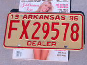 Arkansas Dealer car license plate 1996
