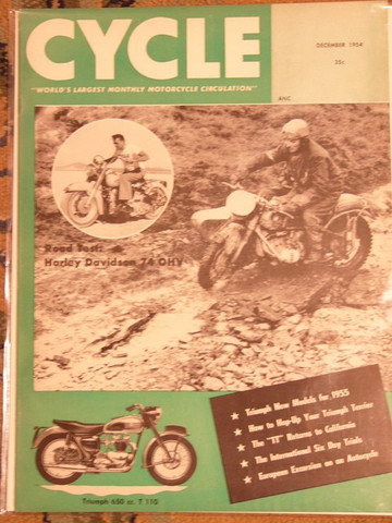 Cycle magazine December 1954 Triumph Harley 74
