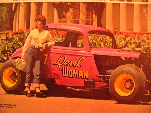 Hot rod antique vintage old school race car album cover art Marty Robbins Devil Woman