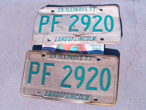 Illinois car license plate set old vintage 1977