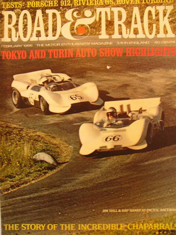 Porsche 912, Buick Riviera,Duesenberg SJ, Road and Track magazine February 1966
