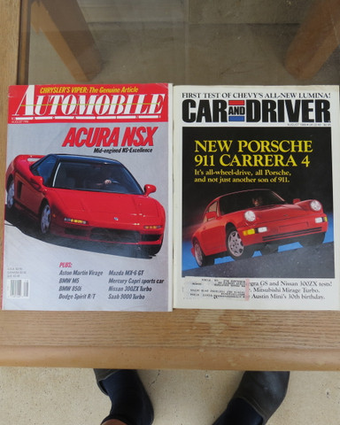 August 1990 Automobile august 1989 Car and Driver magazines with Honda Acura NSX, Nissan 300ZX