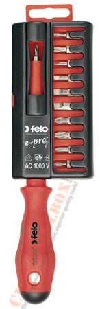 FELO 53235 E-Pro 11-in-1 Multi Bit Insulated Screwdriver with 1/4" SL/PH/SQ Bits