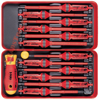 FELO 52341 E-Smart 14 pc Square 0-3 Set - Slotted, Phillips, Square Tip Insulated Blades with 2 Handles
