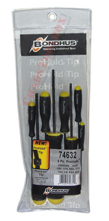 74632 Bondhus Set 8 ProHold Balldriver Screwdrivers .050-5/32