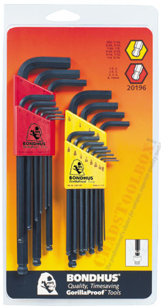 20196 Bondhus Inch/Metric Balldriver L-wrench Double Pack 10999 (1.5-10mm) & 10936 (.050-5/16)