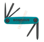12545 Bondhus Set 5 Utility Fold-up Tools #1 Phillips, #2 Phillips, 1/8 Slotted, 3/16 Slotted, Awl