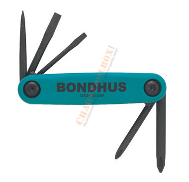 12545 Bondhus Set 5 Utility Fold-up Tools #1 Phillips, #2 Phillips, 1/8 Slotted, 3/16 Slotted, Awl