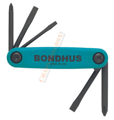 12547 Bondhus Set 5 Utility Fold-up Tools #1 Phillips, #2 Phillips, 1/8 Slotted, 3/16 Slotted, 1/4 Slotted