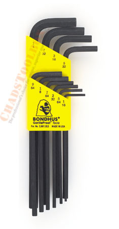 12138 Bondhus Set 10 Hex L-wrenches 1/16-1/4 - Long