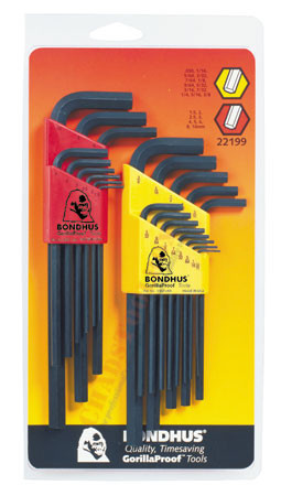 22199 Bondhus Inch/Metric Hex L-wrench Double Pack - 12199 (1.5-10mm) & 12137 (.050-3/8)